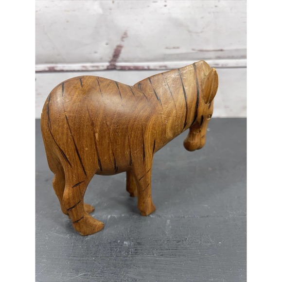 Wood Folk Art Hand Carved Zebra Figurine Sculpture Safari Decor 4.5" - Picture 3 of 8